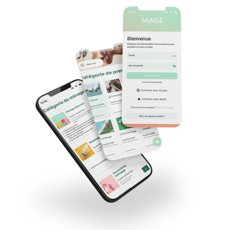 Application MAGE — réservation de ménage, garde d'enfants, tutorat et autres services à la personne